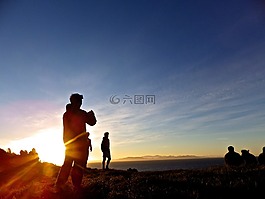 日落,人,摄影师