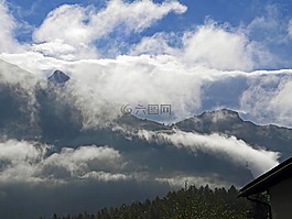 高山,晨霧,云