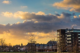 落日的天空,云,黄昏
