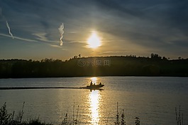 引導,湖,日落