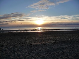 海,日落,海灘
