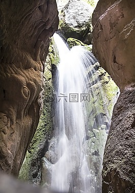 瀑布,山,天然水