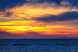 日落,小船,海洋
