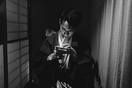 男子,黑色和白色,黑