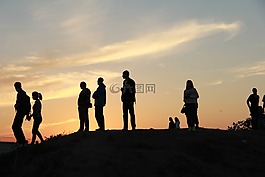 人民,晚上,日落