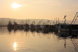 漁船,日落,海