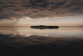 島,日落,海洋