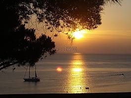 夏季,海,日落