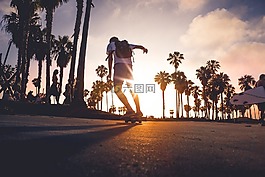 滑板,日落,戶外