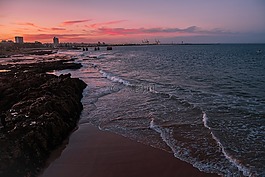 海岸线,日落,海滩