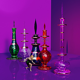 玻璃樽,镜像的玻璃水瓶,小精灵