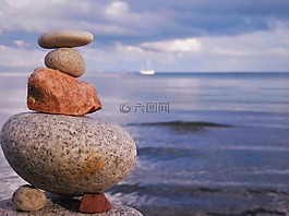 石塔,石头,海