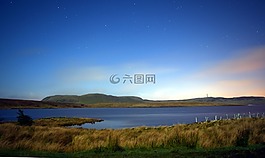 夜,天空,湖