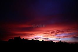 日落,城市,柏林