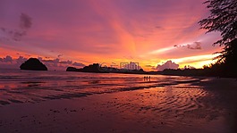 日落海灘,景觀,海灘