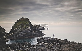 钓鱼,岩,海洋