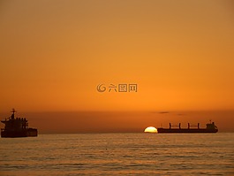 度假,日落,休息