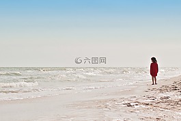 海洋,海灘,女子