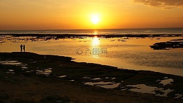 日落,巴厘島,海