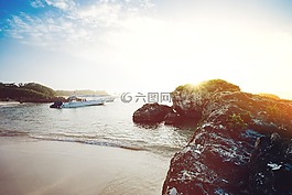 海洋,船,海灘