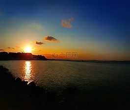 日落,景觀,在晚上