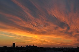 城市,日落,云