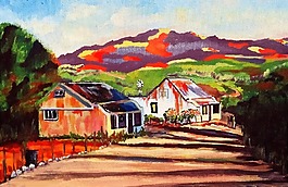 畫山水,畫筆描邊,丙烯酸漆