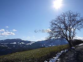山,雪,太陽