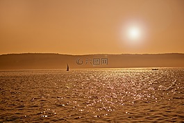 日落,博登湖,水