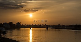橋,日落,水
