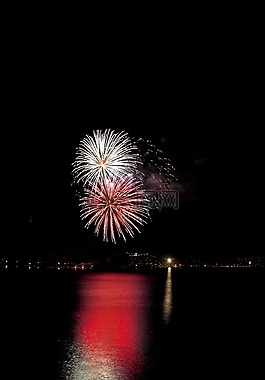煙花爆竹,湖,鏡像