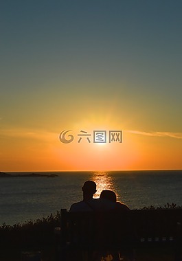 夫婦,日落,紅色
