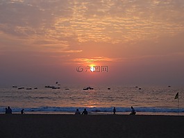 日落,天際線,海