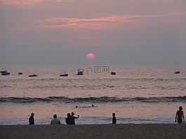 日落,天際線,海