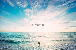 海灘,地平線,自然