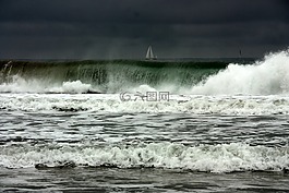 海洋,海浪,游艇