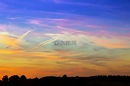 日落,天空,云