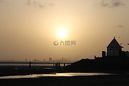 海灘,海,寺