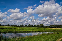 天空,云,河