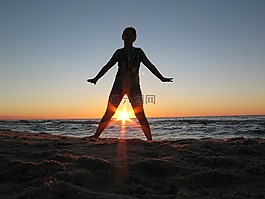 海,海灘,日落