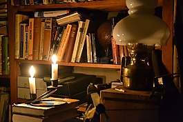 燭光,燈,書架