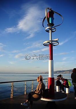 海,周末,海灘
