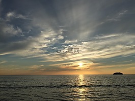 落日,海滩,风景
