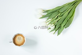 咖啡,鮮花,郁金香