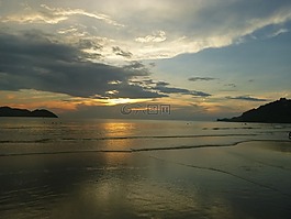 日落,云,海灘