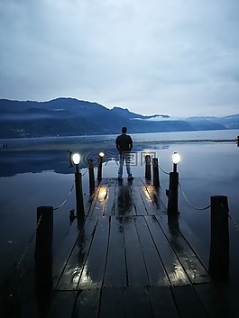 木橋,甲板,湖