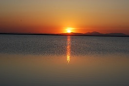 日落,湖,景觀