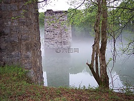 霧,河,老