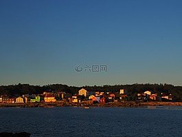 日落,景觀,海