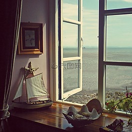 查看,海邊,自然